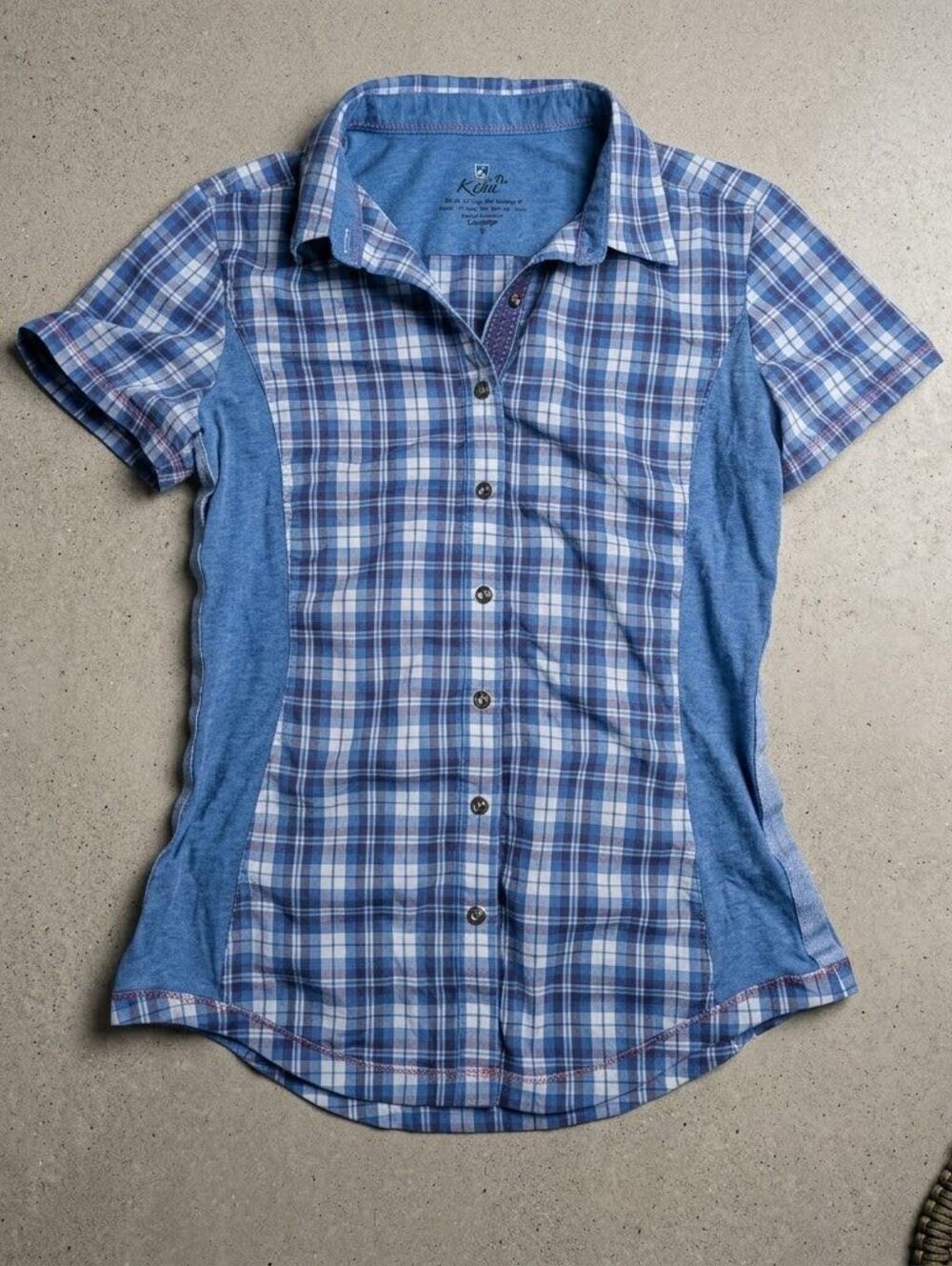 KUHL Womens S Blue Plaid Short Sleeve Button Up Shirt Granola Girl Gorpcore